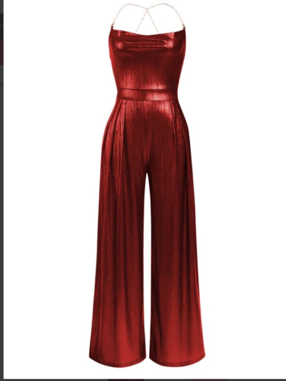 Metallic Gold 1980s Cowl Neck Spaghetti Strap Jumpsuit - Wine Red / S